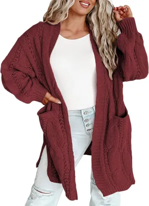 Eytino Plus Size Cardigans for Women Open Front Long Sleeves Lightweight Fall Sweaters with Pockets(1X-5X)