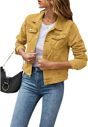 Fanvereka Jean Jackets for Women Fashion Casual Denim Jacket Long Sleeve Button Down Chest Pocket Coat