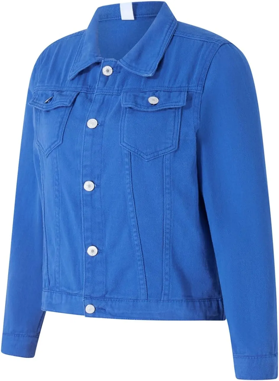 Fanvereka Jean Jackets for Women Fashion Casual Denim Jacket Long Sleeve Button Down Chest Pocket Coat