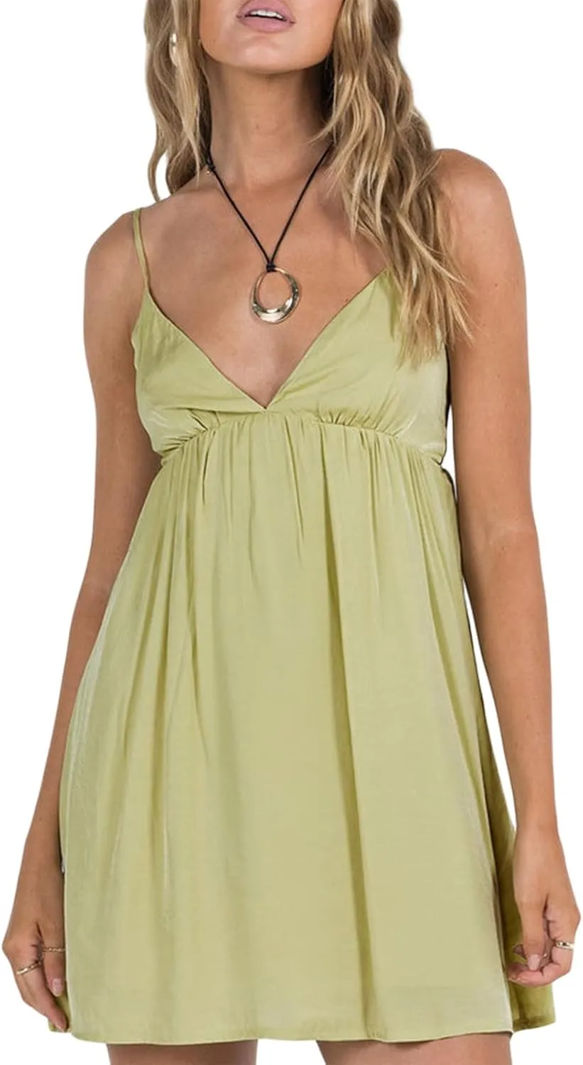 Faretumiya Women 's Ruffle Mini Dress Spaghetti Strap Sleeveless Y2k Going Out Bodycon Sling Sundress A-Line Cocktail Dress