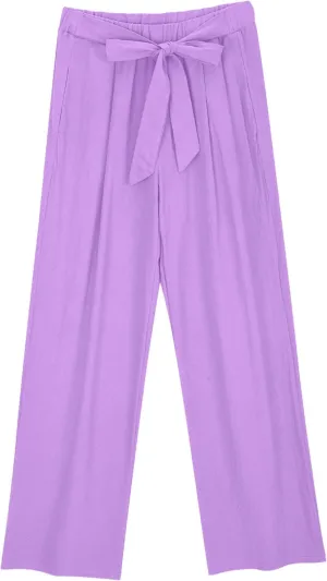 Fashion 2025 Linen Pants with Bow Tie Summer Soft Lounge Pants Casual High Waist Drawstring Trousers with Pockets