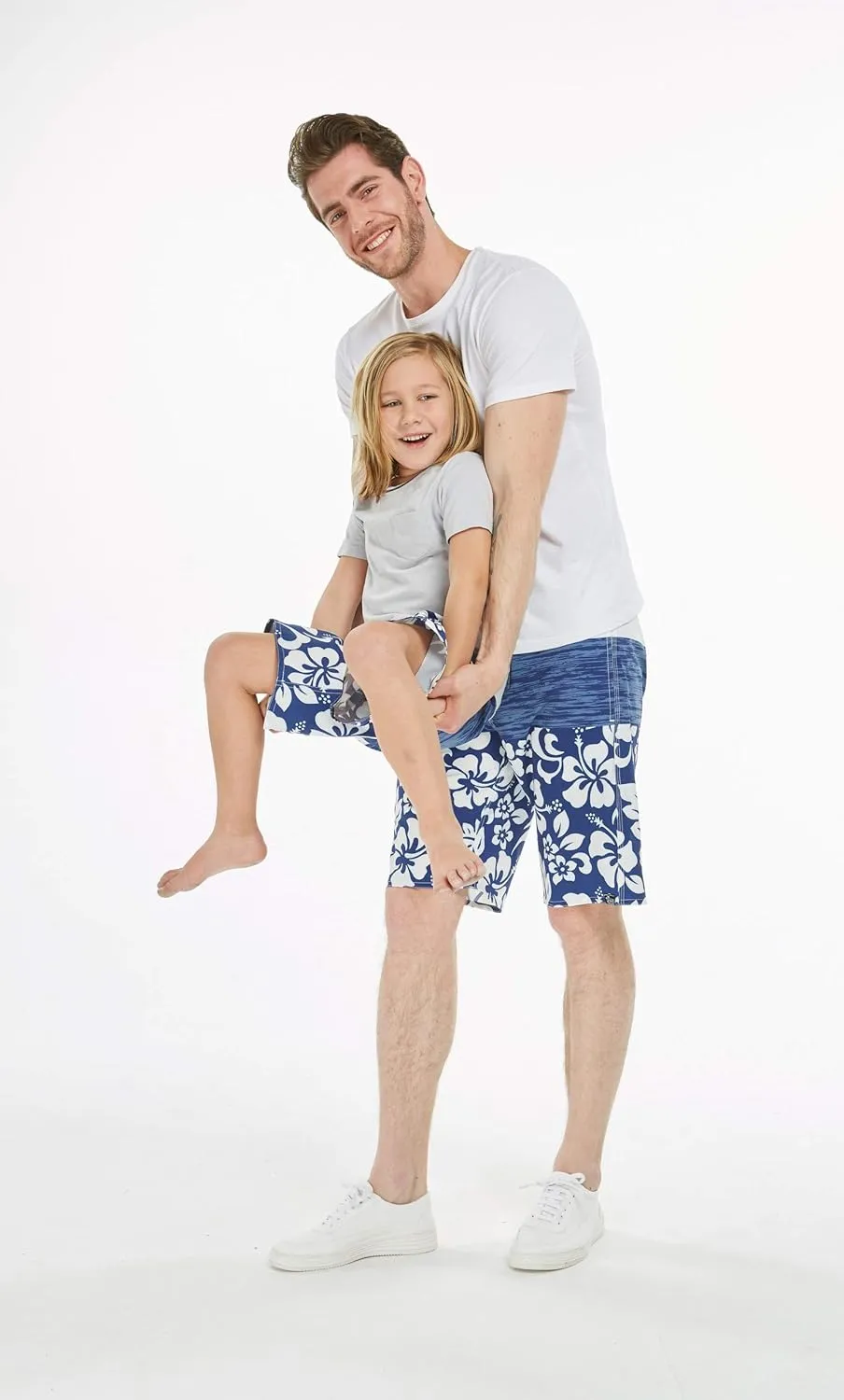 Father Son Matching Hawaiian Beach Board Shorts Swimwear Spandex in Classis Hibiscus Print