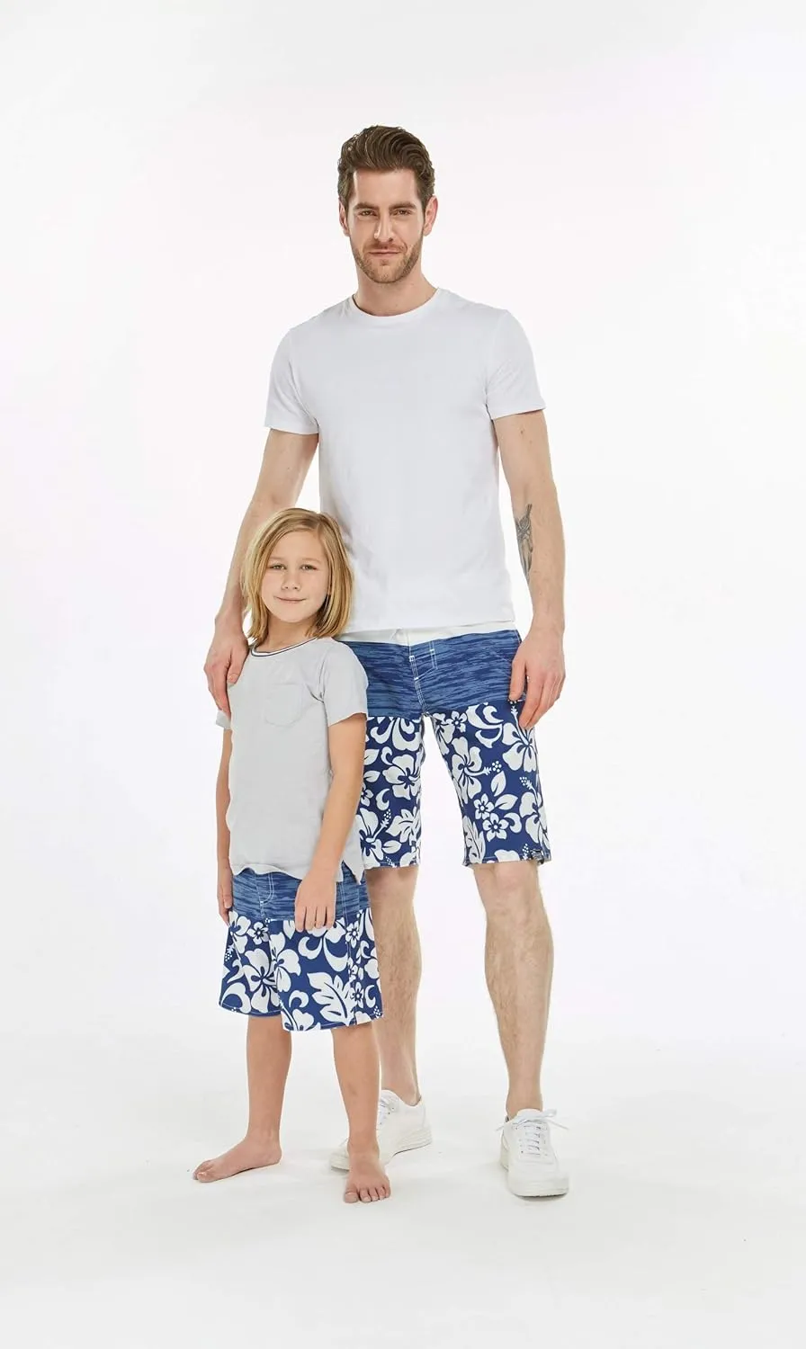 Father Son Matching Hawaiian Beach Board Shorts Swimwear Spandex in Classis Hibiscus Print