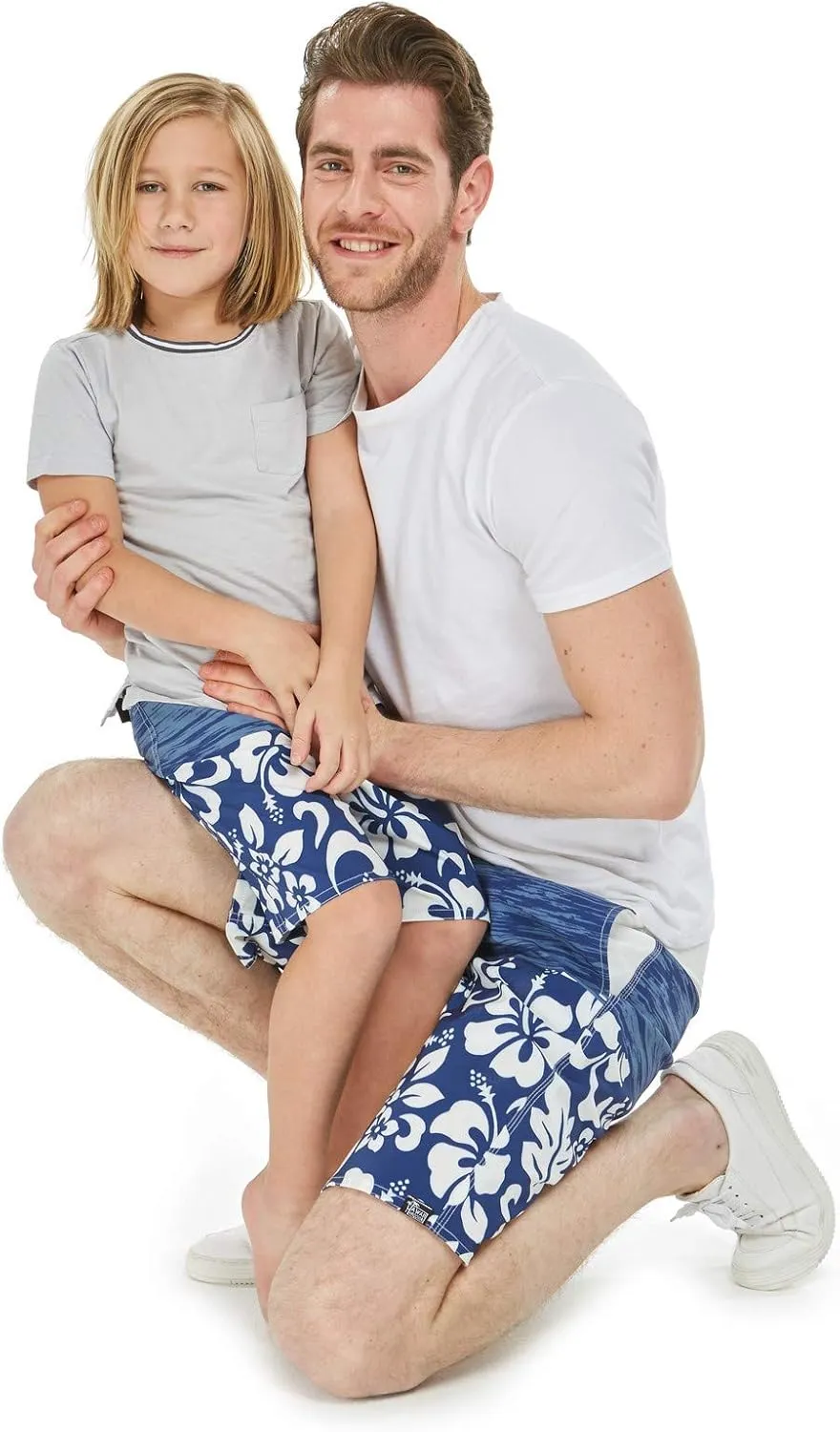 Father Son Matching Hawaiian Beach Board Shorts Swimwear Spandex in Classis Hibiscus Print