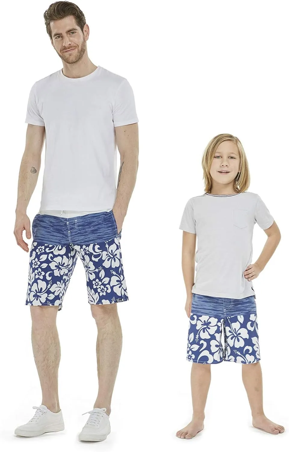 Father Son Matching Hawaiian Beach Board Shorts Swimwear Spandex in Classis Hibiscus Print