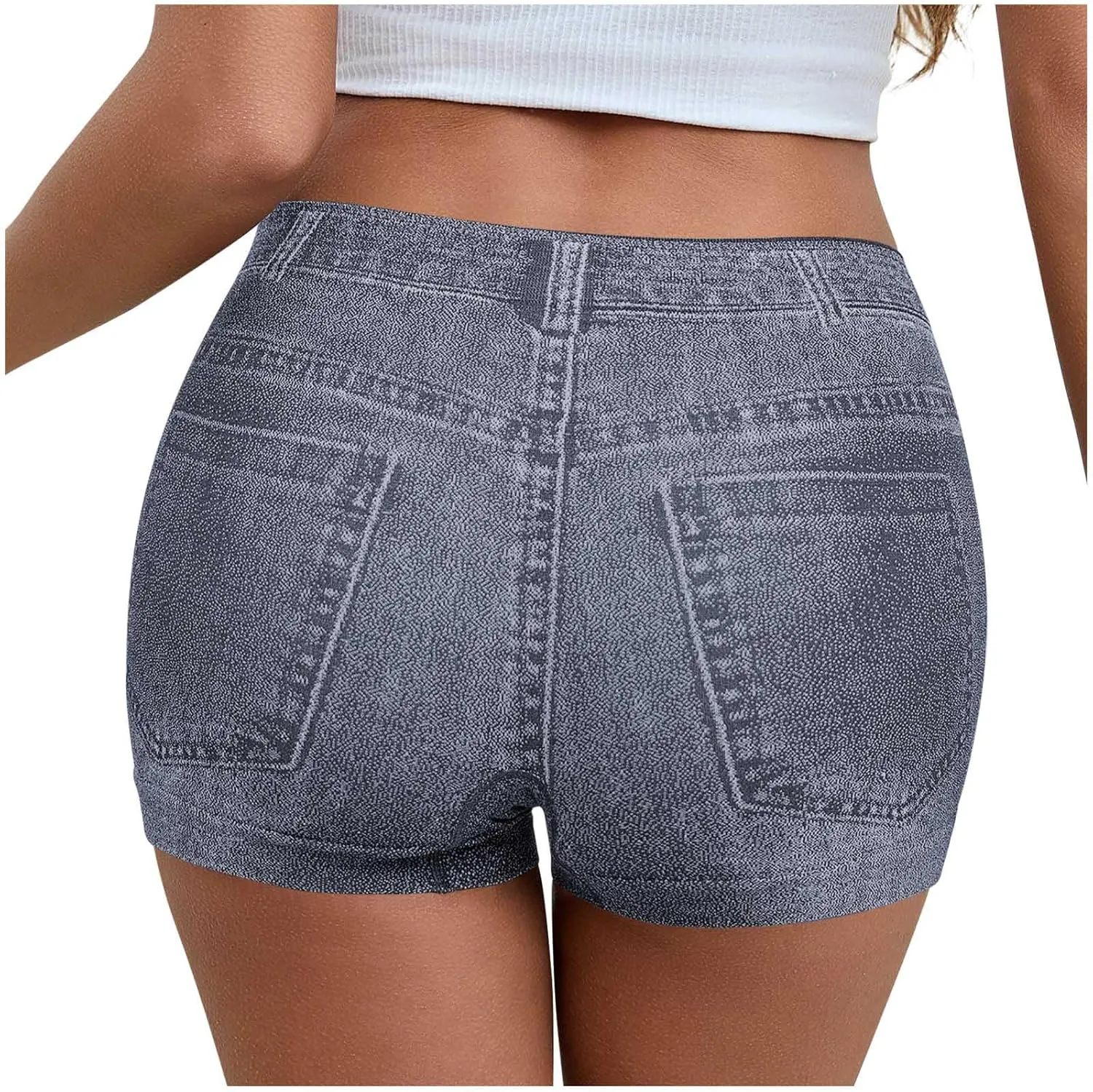 Faux Jeans Shorts for Women Summer Mid Rise Stretchy Denim Shorts Butt Lifting Slimming Ripped Shorts for Curvy Women