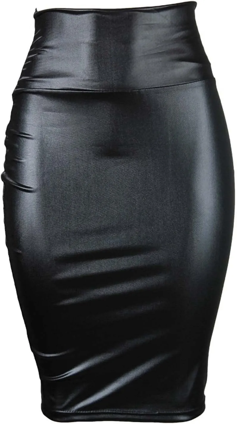Faux Leather Bodycon Skirt for Women Sexy High Waist Pencil Skirt Clubwear Slim Fit Stretch Midi Skirt