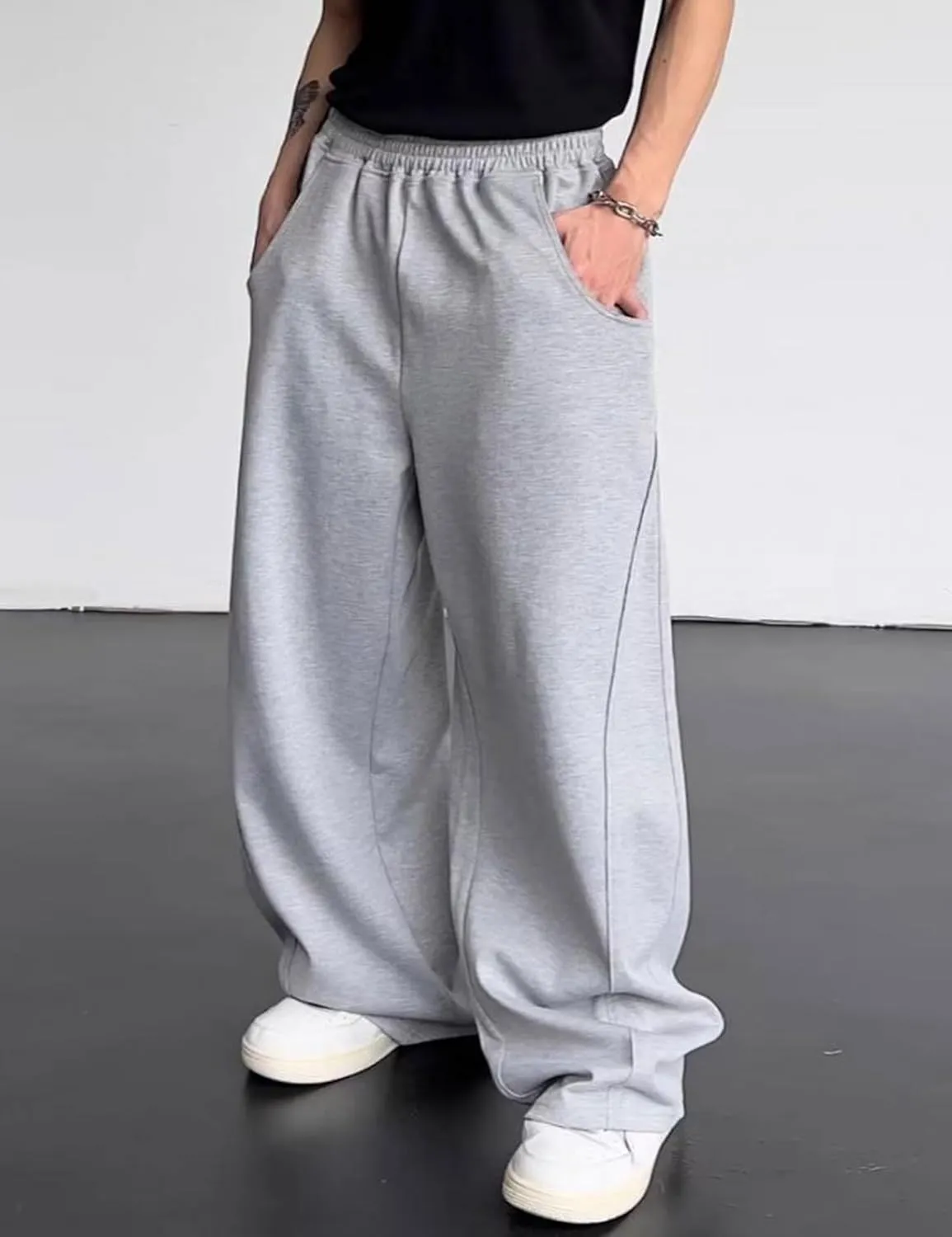 FCOOLYEET Mens Baggy Sweatpants Y2k Track Pants Drawstring Yoga Gym Workout Pants Wide Leg Long Pants Streetwear