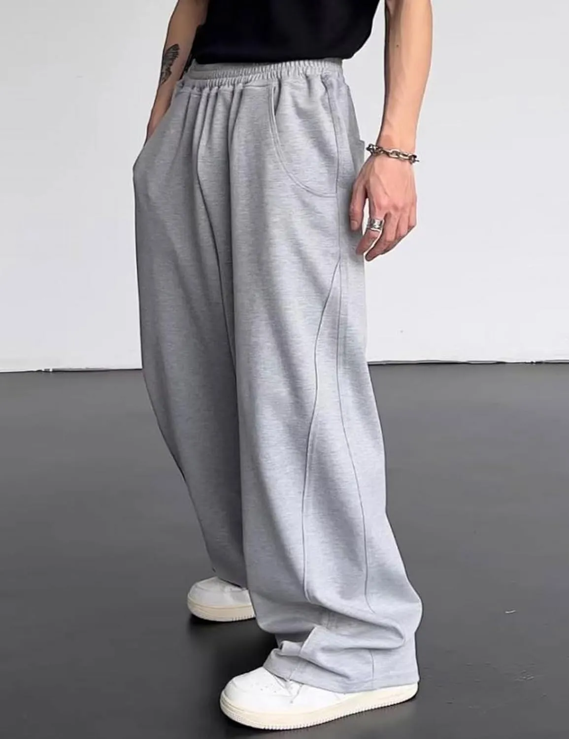 FCOOLYEET Mens Baggy Sweatpants Y2k Track Pants Drawstring Yoga Gym Workout Pants Wide Leg Long Pants Streetwear