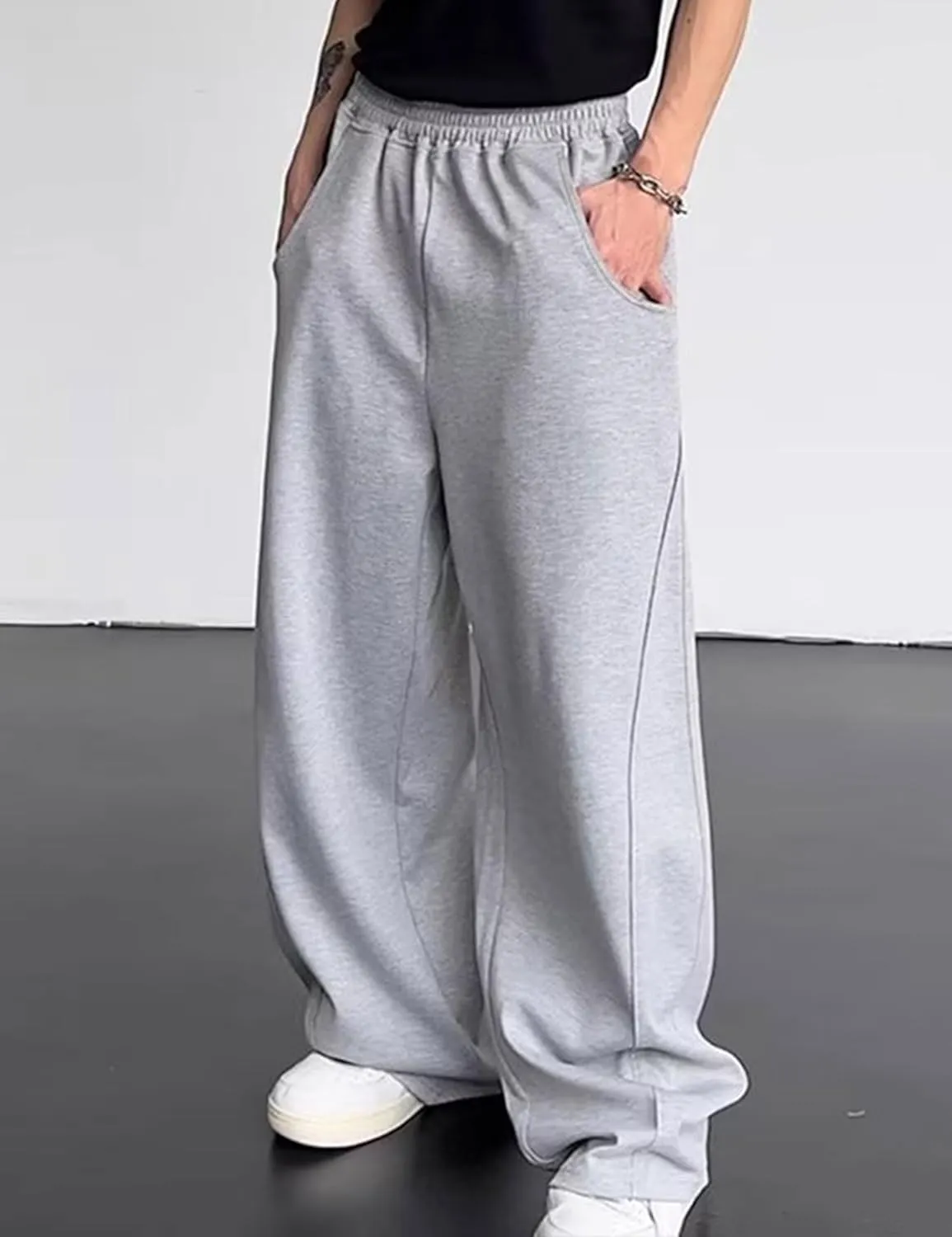FCOOLYEET Mens Baggy Sweatpants Y2k Track Pants Drawstring Yoga Gym Workout Pants Wide Leg Long Pants Streetwear
