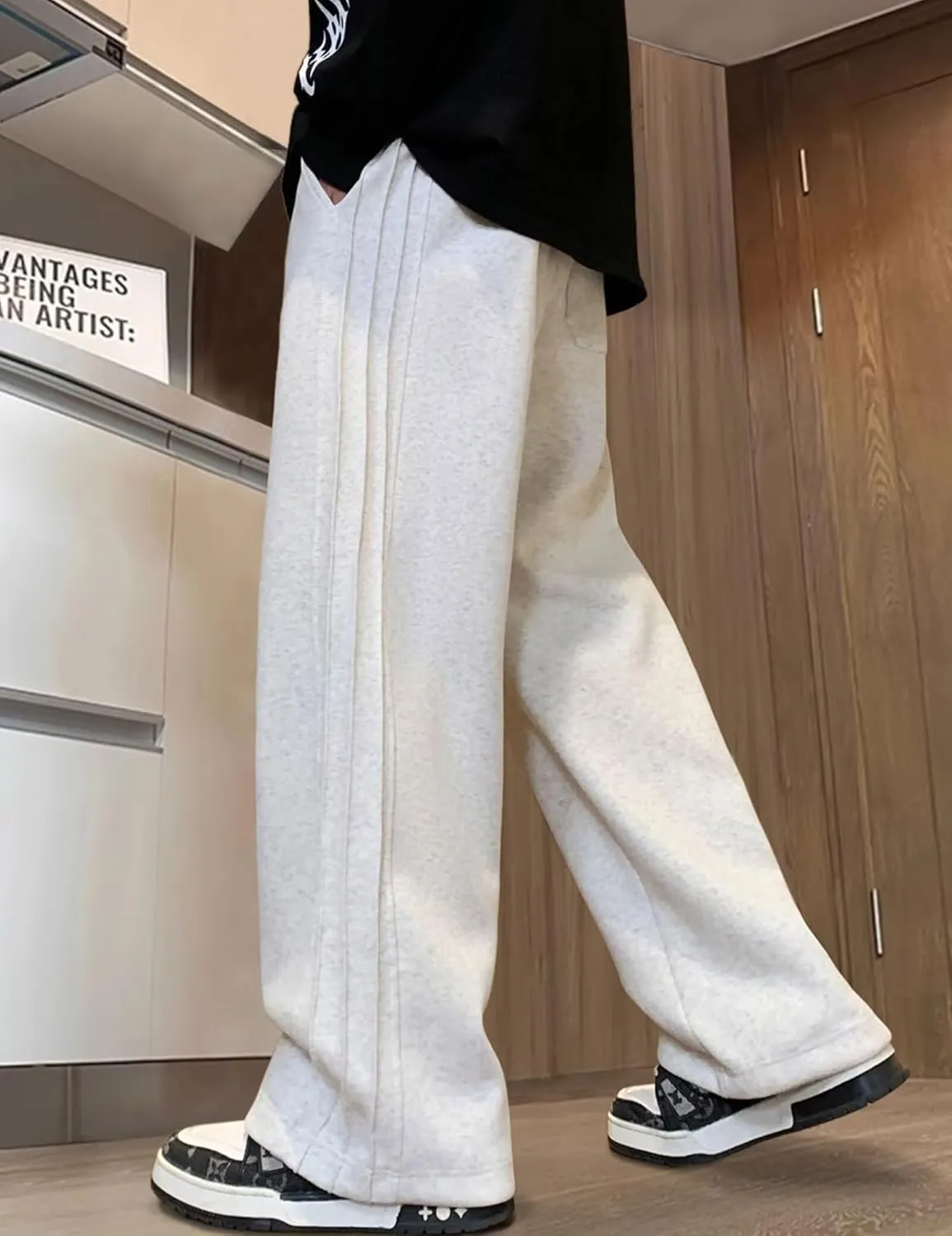 FCOOLYEET Mens Wide Leg Jogger Sweatpants Baggy Track Pants Athletic Drawstring Baggy Pants Streetwear