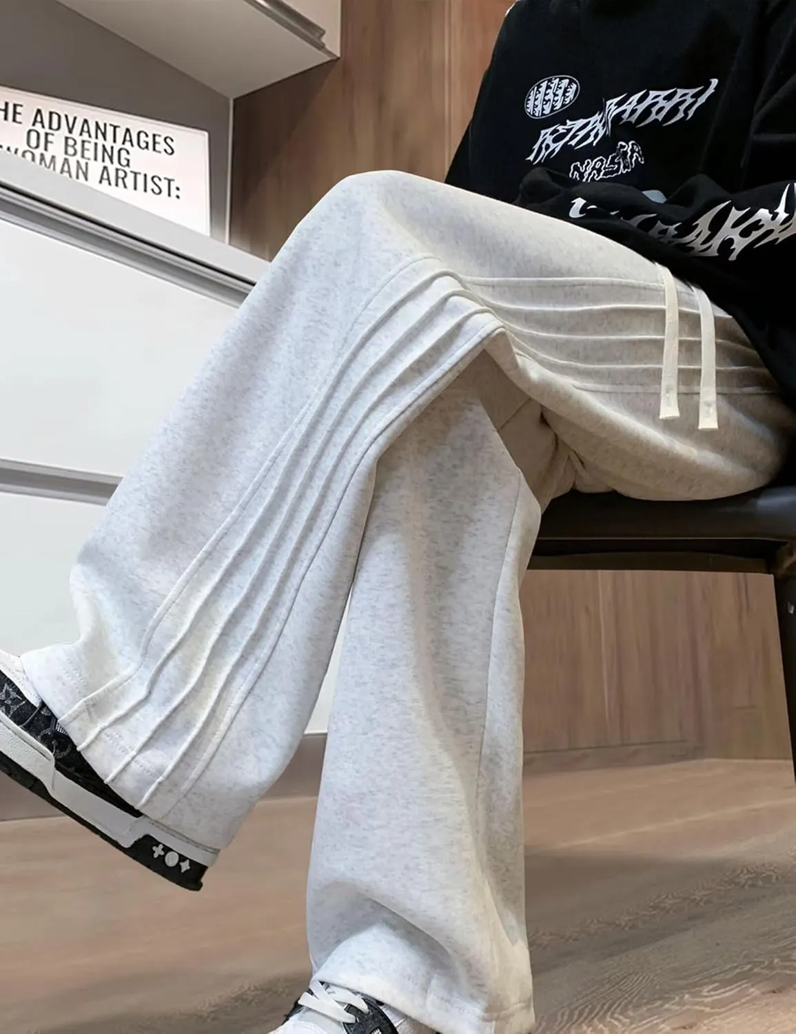 FCOOLYEET Mens Wide Leg Jogger Sweatpants Baggy Track Pants Athletic Drawstring Baggy Pants Streetwear