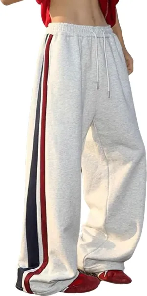 FCOOLYEET Mens Wide Leg Sweatpants Y2k Baggy Track Pants Drawstring Pants Open Bottom Sweatpants for Women