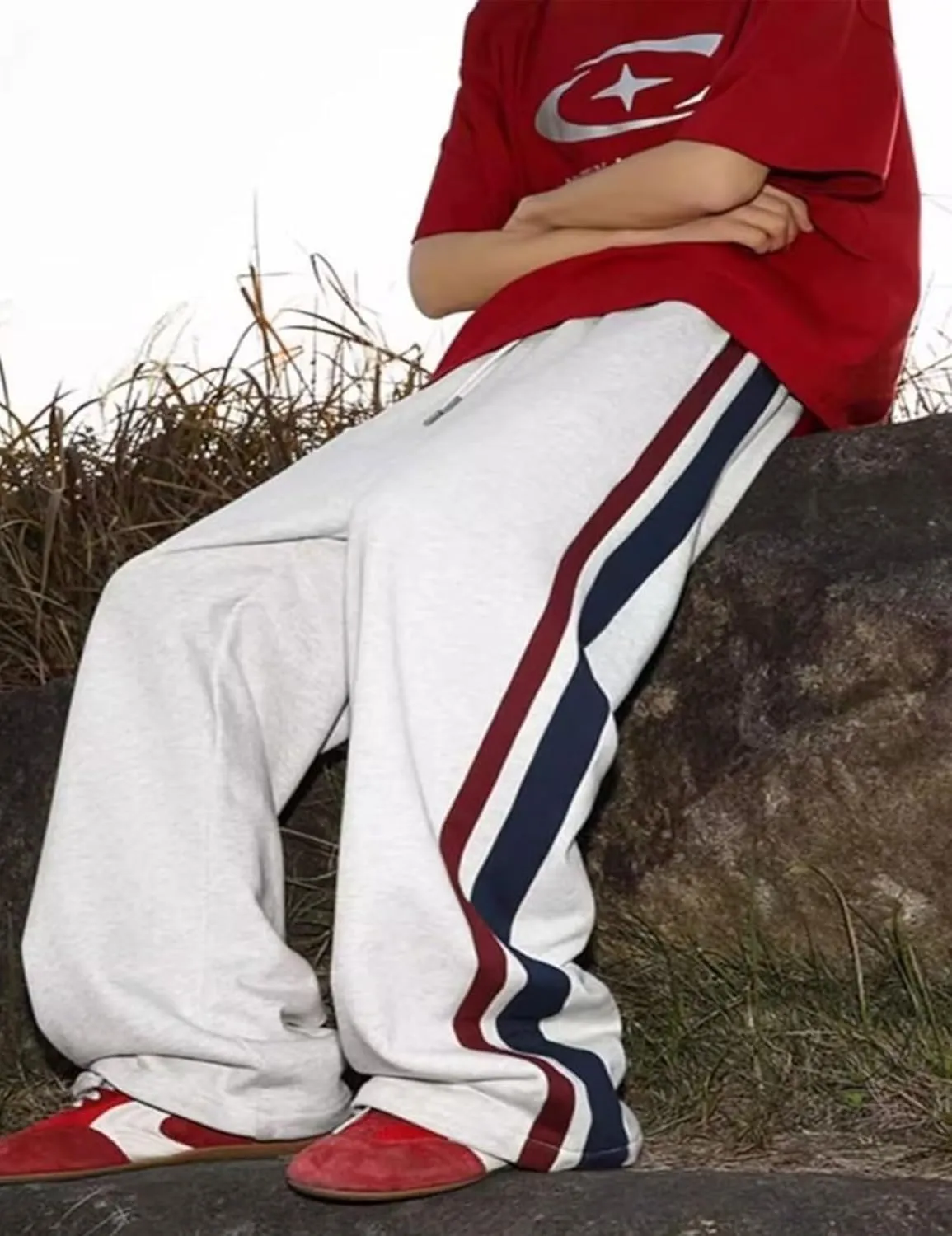 FCOOLYEET Mens Wide Leg Sweatpants Y2k Baggy Track Pants Drawstring Pants Open Bottom Sweatpants for Women