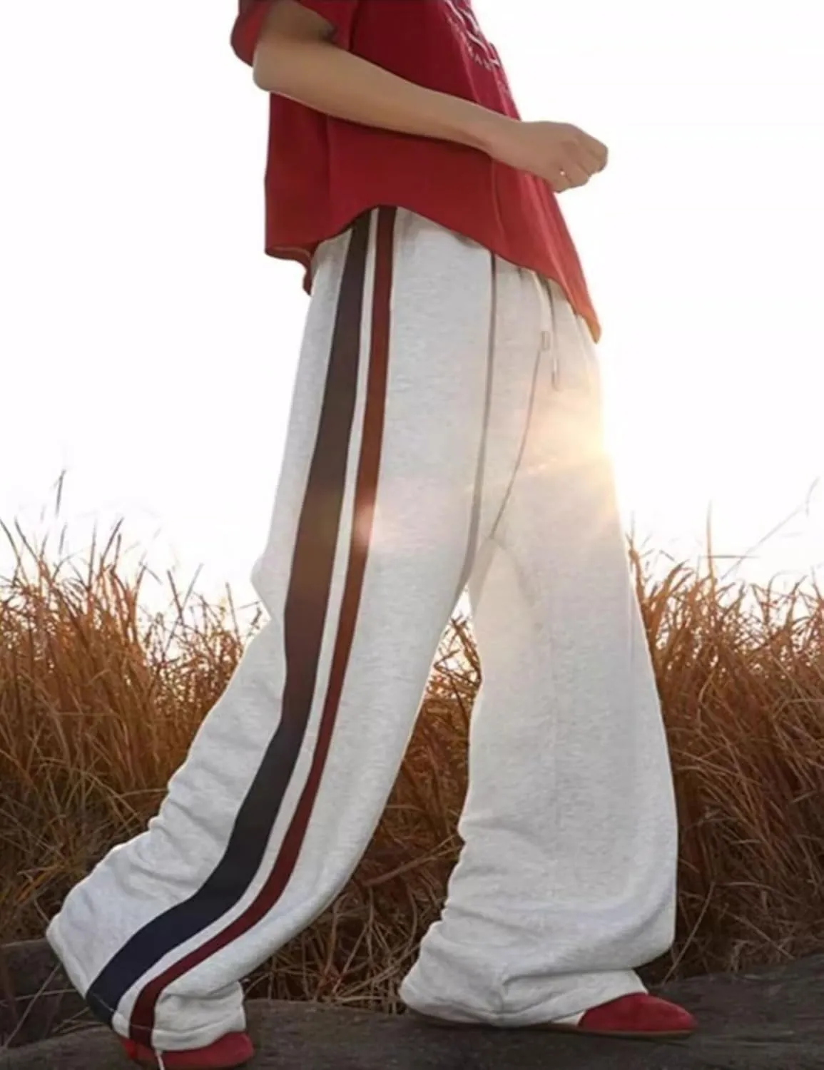 FCOOLYEET Mens Wide Leg Sweatpants Y2k Baggy Track Pants Drawstring Pants Open Bottom Sweatpants for Women