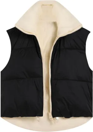 FindThy Women's Crop Puffer Vest Drawstring Full-Zip Reversible Puffy Vest Winter Waistcoat