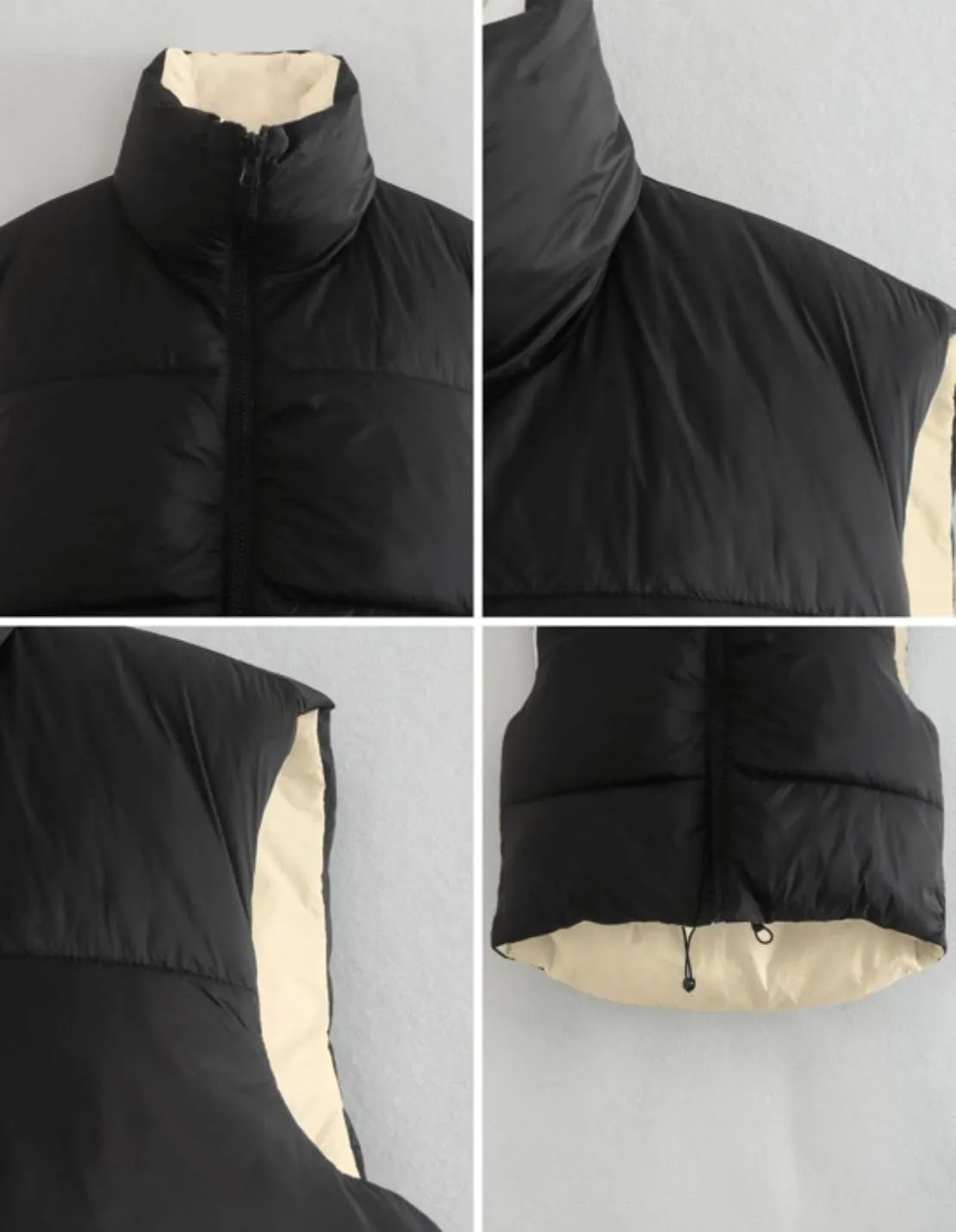 FindThy Women's Crop Puffer Vest Drawstring Full-Zip Reversible Puffy Vest Winter Waistcoat