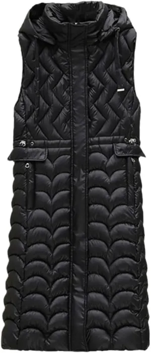 Fjnbbiot Winter Sleeveless Puffer Vest Women Long Cotton Padded Hooded Vest Fashion Coat