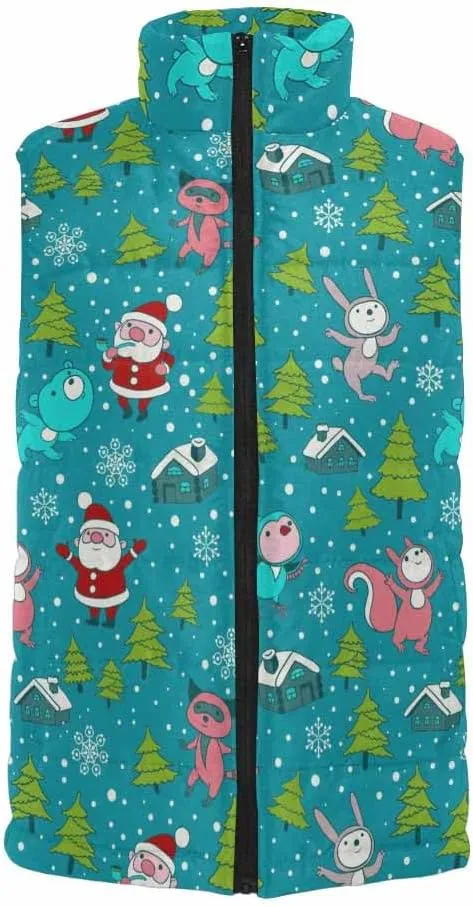 Fleece Vest French Dog Holly Berry Men'S Puffer Vest Quilted Sleeveless Jacket Outerwear Winter Outdoor Warm