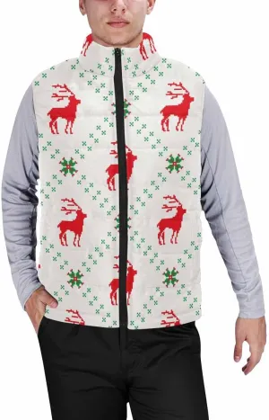 Fleece Vest French Dog Holly Berry Men'S Puffer Vest Quilted Sleeveless Jacket Outerwear Winter Outdoor Warm