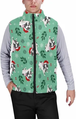 Fleece Vest French Dog Holly Berry Men'S Puffer Vest Quilted Sleeveless Jacket Outerwear Winter Outdoor Warm