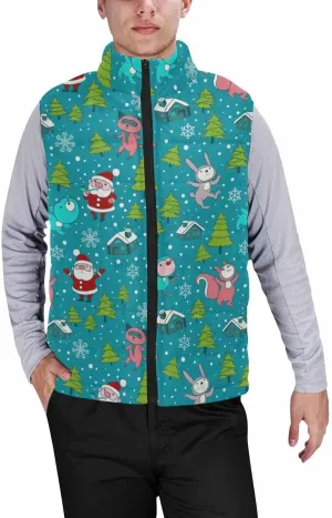 Fleece Vest French Dog Holly Berry Men'S Puffer Vest Quilted Sleeveless Jacket Outerwear Winter Outdoor Warm
