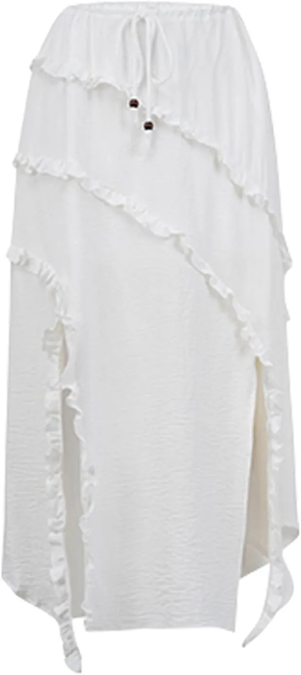 Floral Skirts for Women Trendy Loose Fit High Elastic Waist Pleated Summer Skirts with Split Vacation Streetwear
