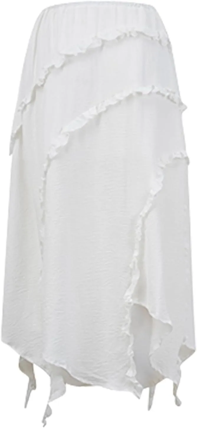Floral Skirts for Women Trendy Loose Fit High Elastic Waist Pleated Summer Skirts with Split Vacation Streetwear