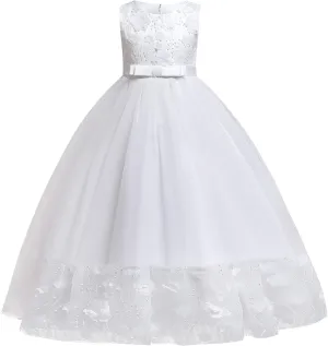 Flower Girls Vintage Lace Maxi Bridesmaid Dress Princess Birthday Wedding Party Tulle Pegeant Evening Formal Prom Dance Gown