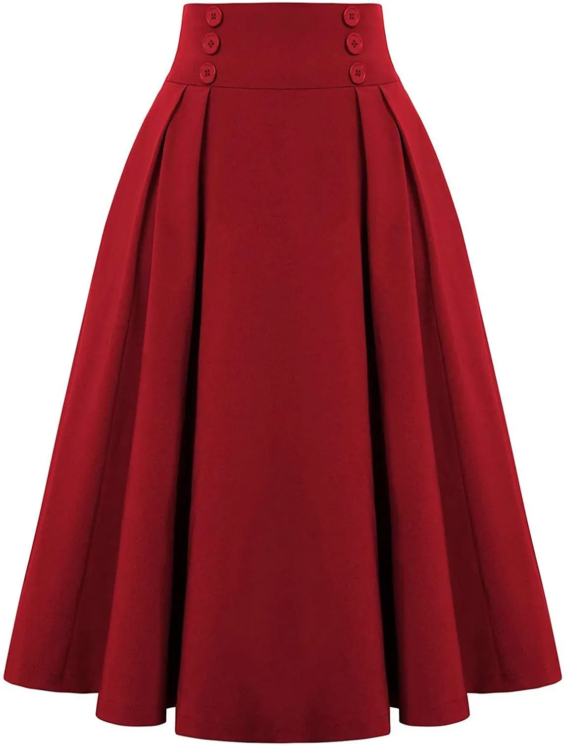 Flowy Pleated Midi Skirt for Women Elastic High Waist Summer Solid Color Retro Skirts Elegant Party Skirt