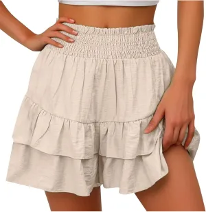 Flowy Shorts for Women Casual Boho Ruffle Tiered Skorts Summer 2025 High Waist Y2K Mini Skirts Golf Tennis Shorts