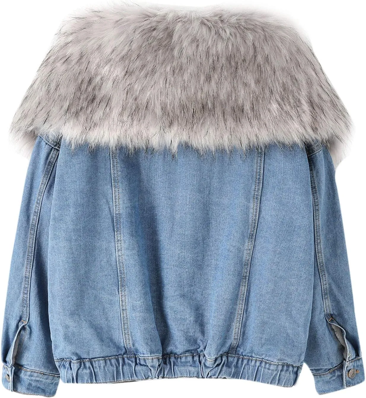 Flygo Women's Oversized Warm Sherpa Lined Faux Fur Hooded Denim Jacket Jean Coat