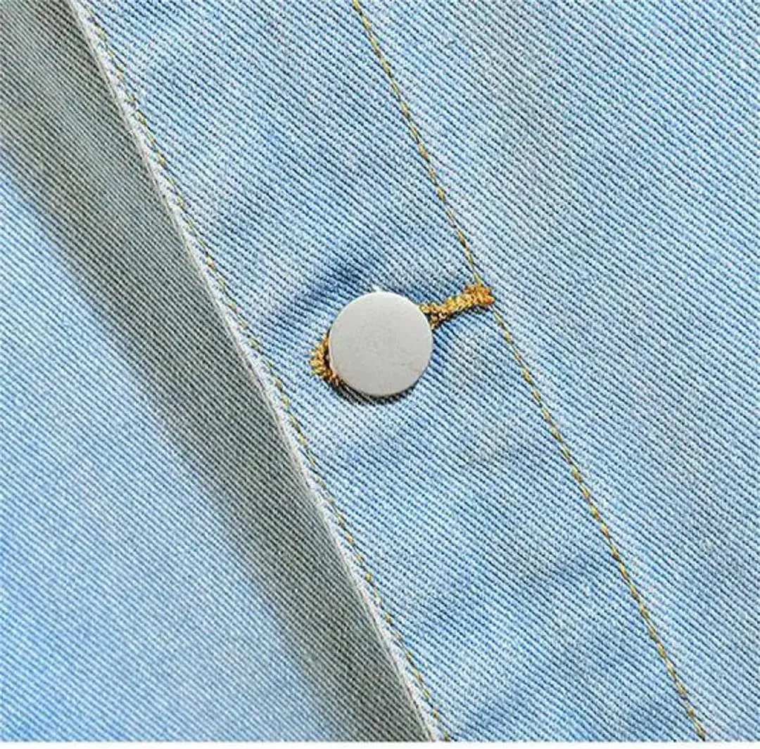 Fnfmrfmr Men Long Washed Retro Denim Jacket Long Sleeves Buttons Trench Coat Solid Pocket Outerwear