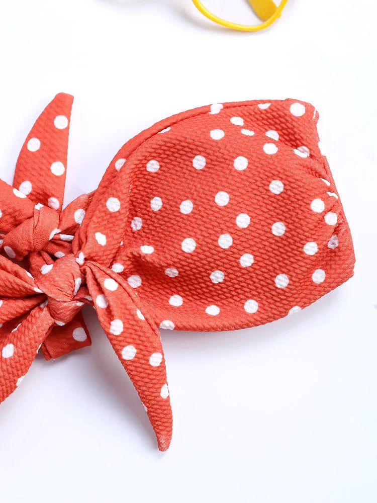 Front Strapless Bowknot String Polka Dot Tie Bikinis Swimsuits