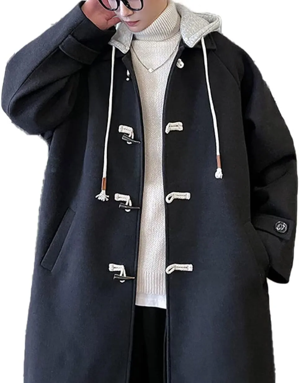 FTIMILD Mens Trench Coat Single Breasted Long Coat with Detachable Hood Winter Warm Coat Outerwear PeaCoat