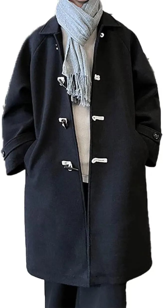 FTIMILD Mens Trench Coat Single Breasted Long Coat with Detachable Hood Winter Warm Coat Outerwear PeaCoat