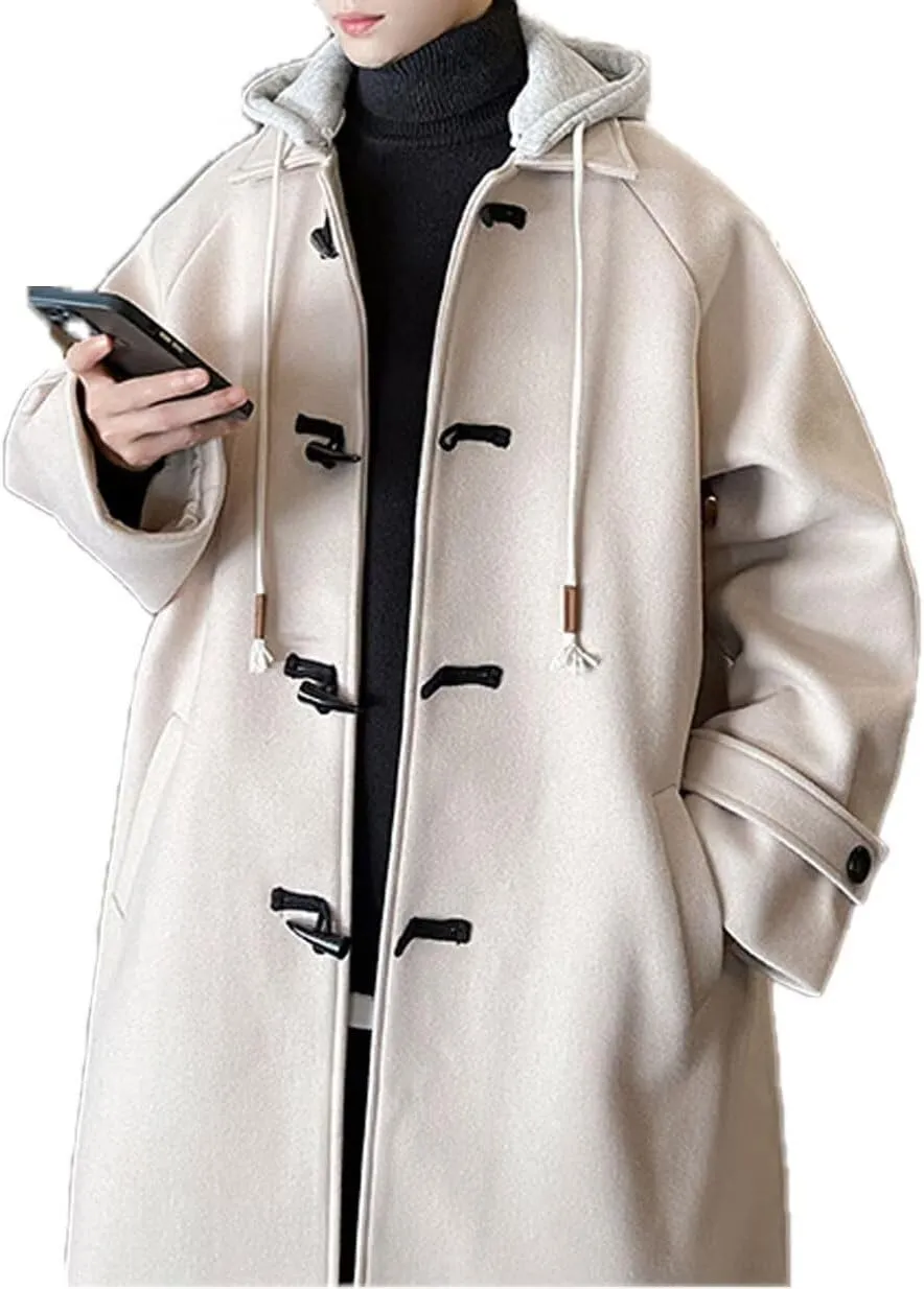 FTIMILD Mens Trench Coat Single Breasted Long Coat with Detachable Hood Winter Warm Coat Outerwear PeaCoat
