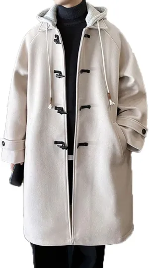 FTIMILD Mens Trench Coat Single Breasted Long Coat with Detachable Hood Winter Warm Coat Outerwear PeaCoat