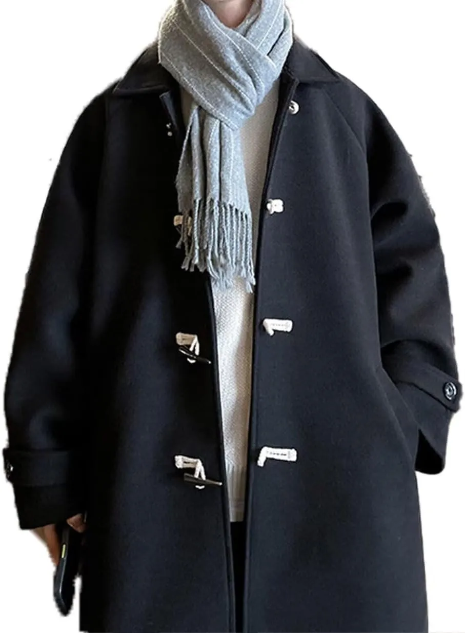 FTIMILD Mens Trench Coat Single Breasted Long Coat with Detachable Hood Winter Warm Coat Outerwear PeaCoat