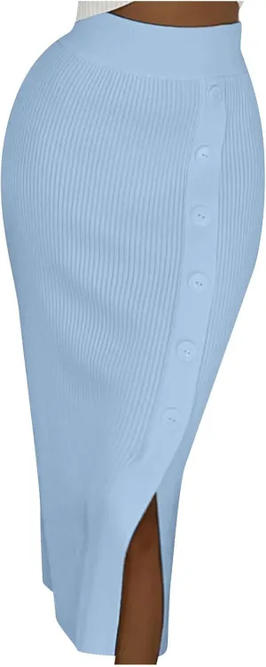 FZYLQY Slim Fit Ruched Pencil Skirts for Women High Waisted Elastic Band Bodycon Shirring Skirt Plus Size Skirt with Button