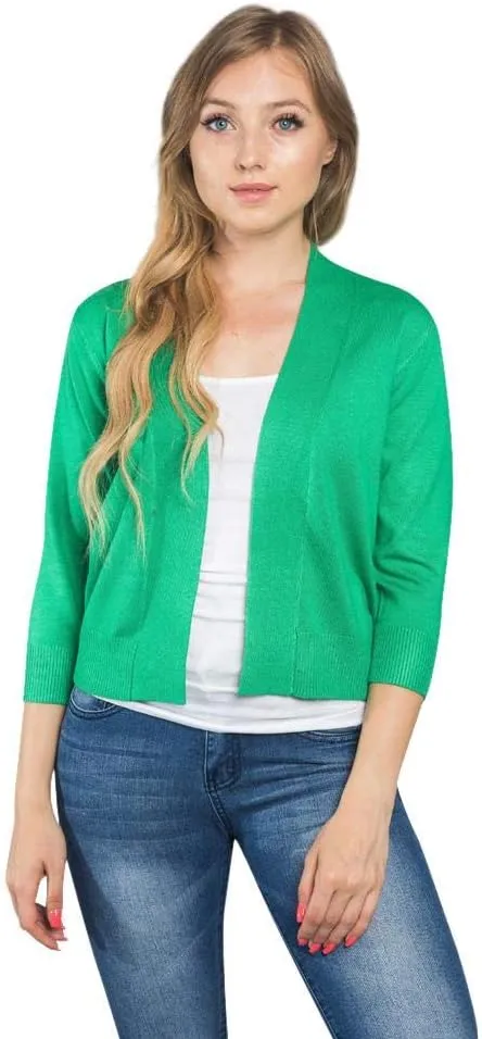 G-Style USA Women's 3/4 Sleeve Open Front Lightweight Cropped Shrug Cardigans Sweaters (S-XL)
