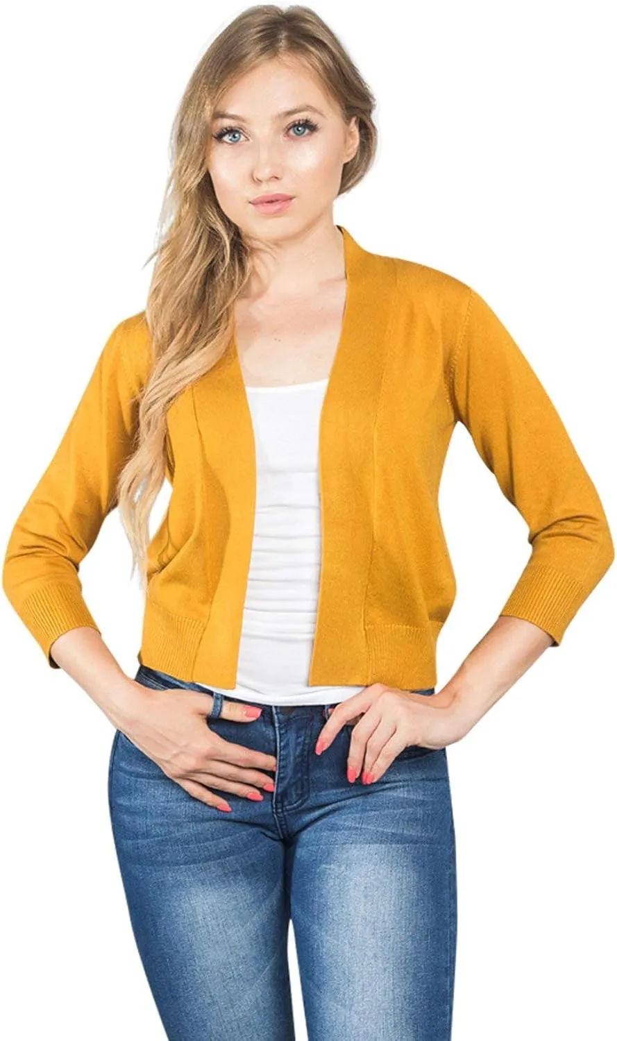 G-Style USA Women's 3/4 Sleeve Open Front Lightweight Cropped Shrug Cardigans Sweaters (S-XL)