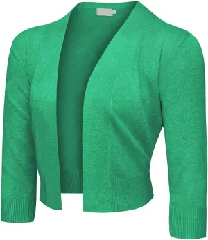 G-Style USA Women's 3/4 Sleeve Open Front Lightweight Cropped Shrug Cardigans Sweaters (S-XL)