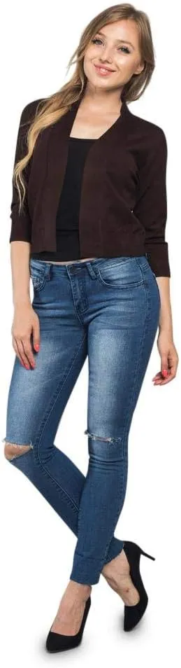 G-Style USA Women's 3/4 Sleeve Open Front Lightweight Cropped Shrug Cardigans Sweaters (S-XL)