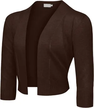 G-Style USA Women's 3/4 Sleeve Open Front Lightweight Cropped Shrug Cardigans Sweaters (S-XL)