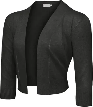 G-Style USA Women's 3/4 Sleeve Open Front Lightweight Cropped Shrug Cardigans Sweaters (S-XL)