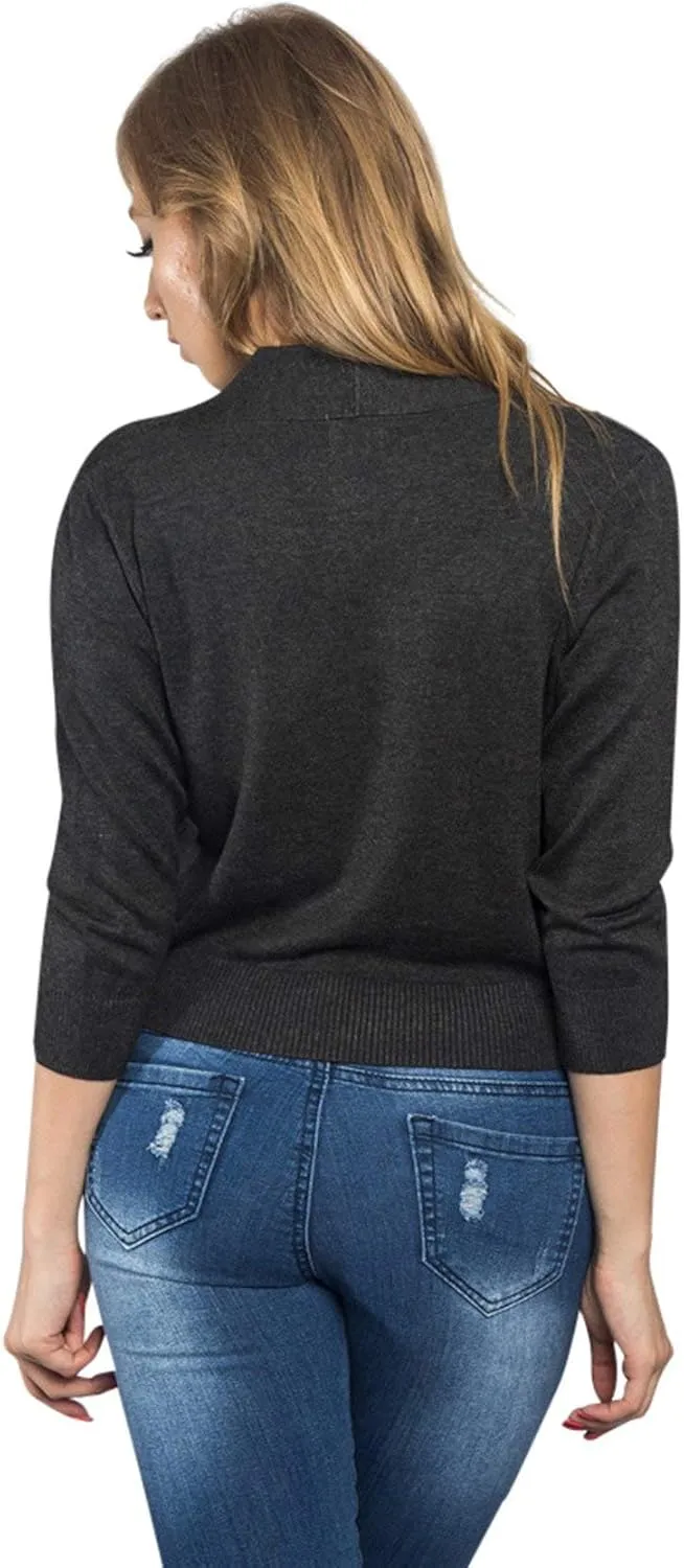 G-Style USA Women's 3/4 Sleeve Open Front Lightweight Cropped Shrug Cardigans Sweaters (S-XL)