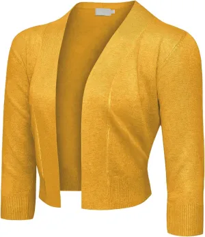 G-Style USA Women's 3/4 Sleeve Open Front Lightweight Cropped Shrug Cardigans Sweaters (S-XL)