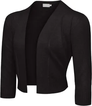 G-Style USA Women's 3/4 Sleeve Open Front Lightweight Cropped Shrug Cardigans Sweaters (S-XL)