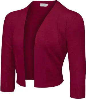 G-Style USA Women's 3/4 Sleeve Open Front Lightweight Cropped Shrug Cardigans Sweaters (S-XL)